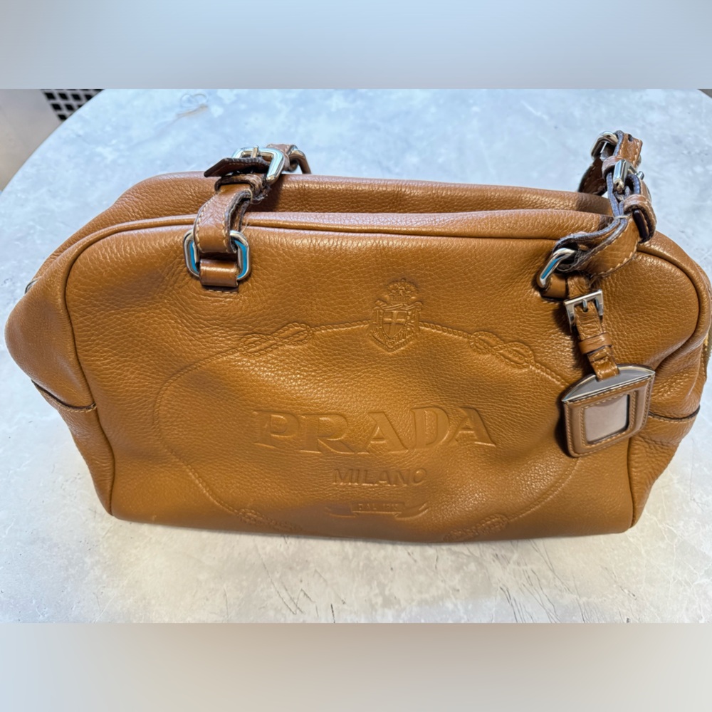 Prada Embossed Logo Bauletto Bag Vitello Diano Large